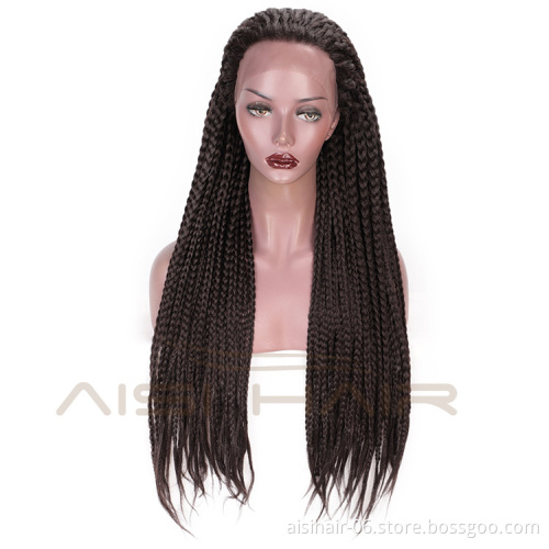 Aisi Hair Long Glueless Lace Front Wigs For Black Women Heat Resistant Braid Box Lace Front Three Braids Long Wigs